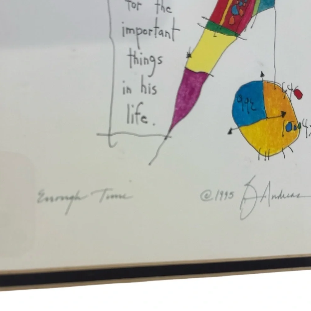 95 STORY PEOPLE BRIAN ANDREAS SIGNED WHIMSICAL FRAMED PRINT ENOUGH TIME 12"X15" - Picture 4 of 8